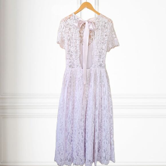 NEW ASOS Pastel Pink Lace Midi Dress Size 8 Ribbon Tie And Open Back Party - Picture 11 of 14